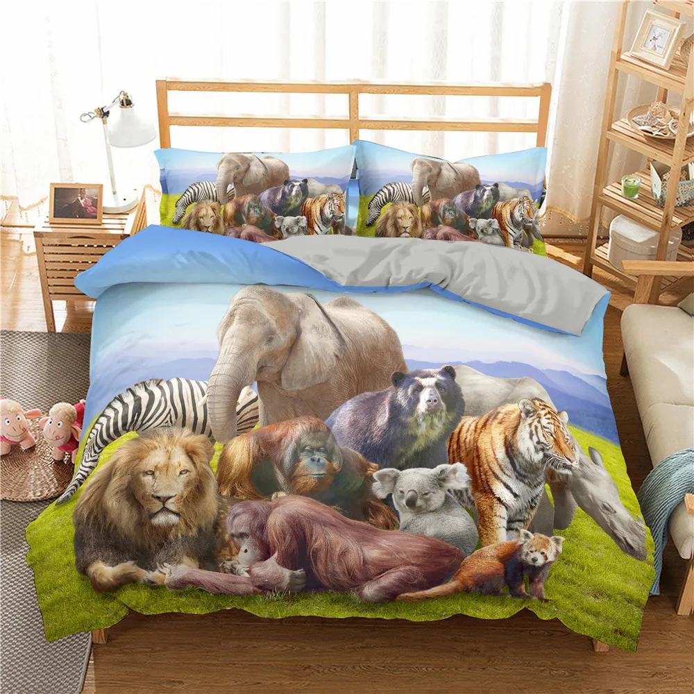 

Bo Niu Bedding Sets Animal Kingdom Duvet Quilt Cover Set With Pillowcase Duvet Cover King Size 2/3pcs Bedroom Textiles