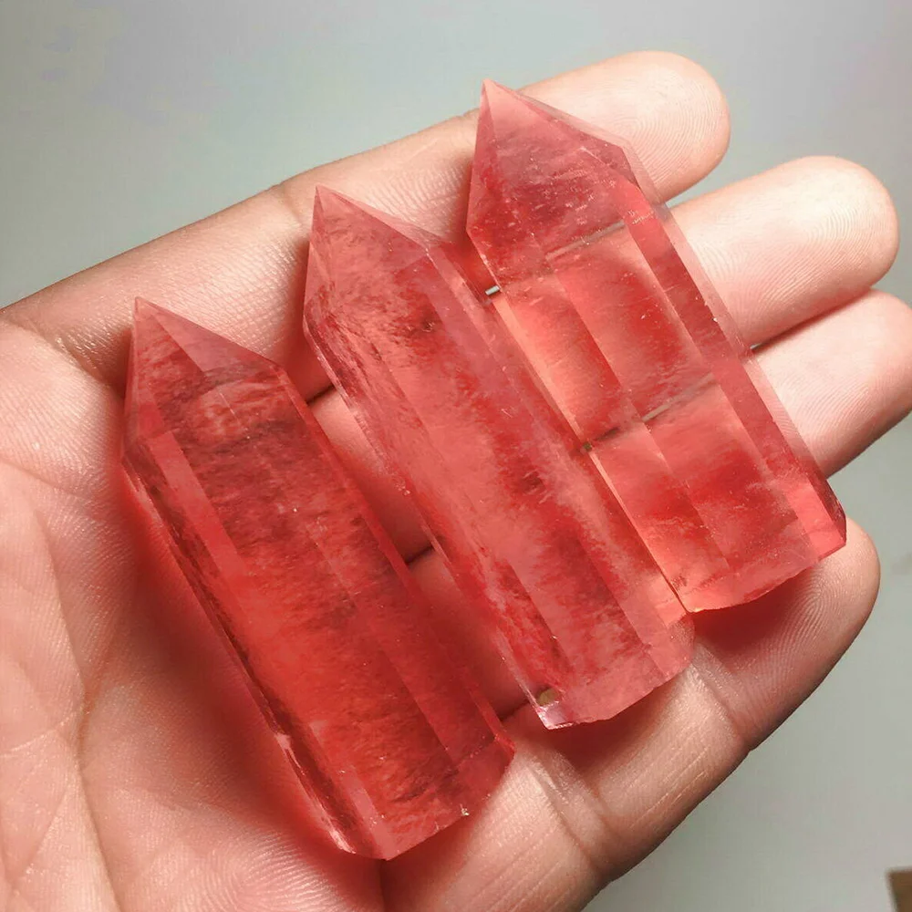 

3Pcs Red Smelting Quartz Crystal Point Healing