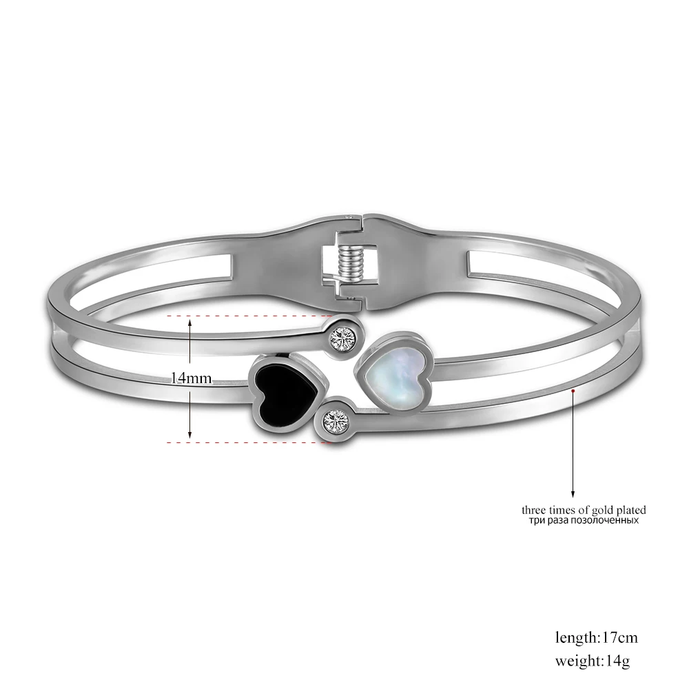 Женский Браслет манжета BOBOTUU черный и белый браслет из нержавеющей стали с