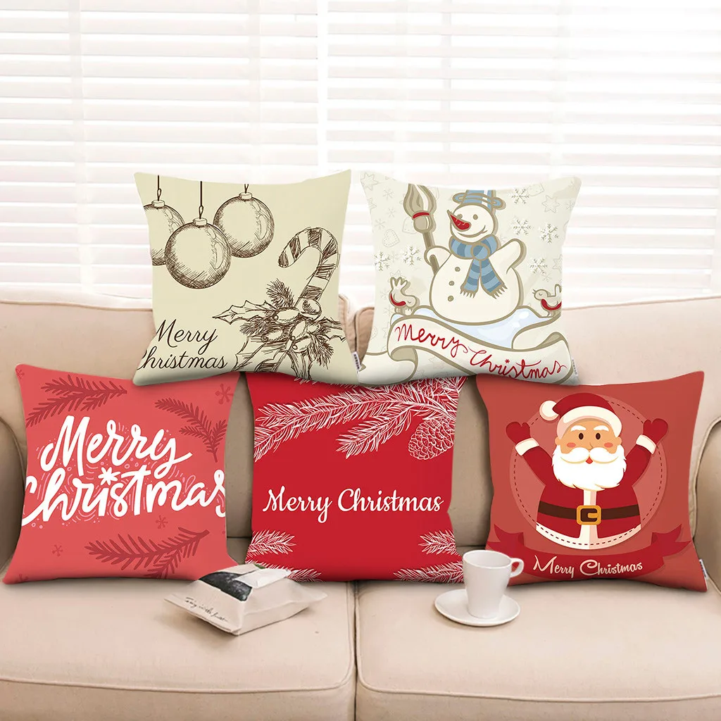 Наволочки с надписью &quotMerry Christmas&quot Хлопковый чехол Санта-Клаусом лосем Ранняя