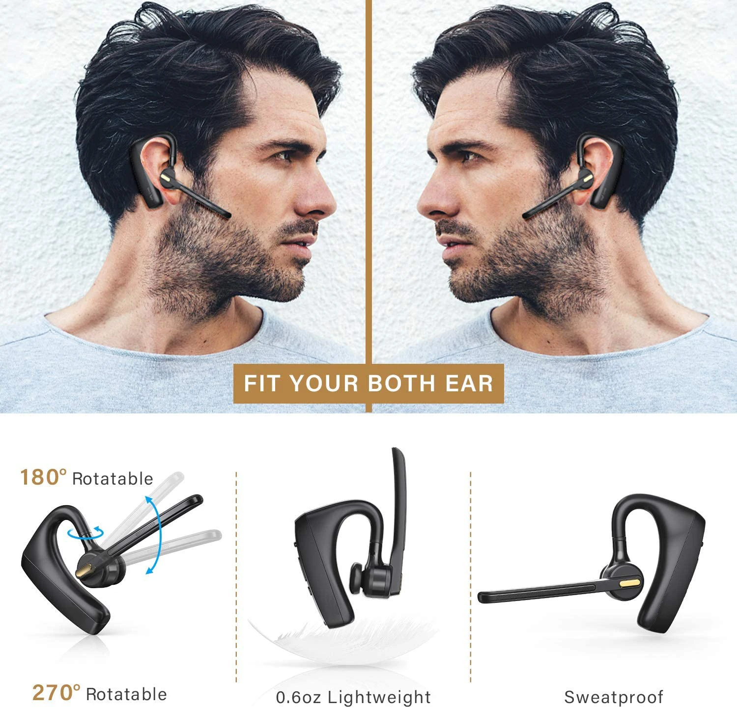Bluetooth Headset Wireless Earphones HD With CVC8.0 Dual-Mic Noise Reduction Function Suitable For Smart Phones | Электроника