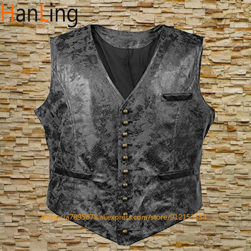 

Men's Imitation Cow Leather Suit Vest Denim Waistcoat Brown% Black Steampunk