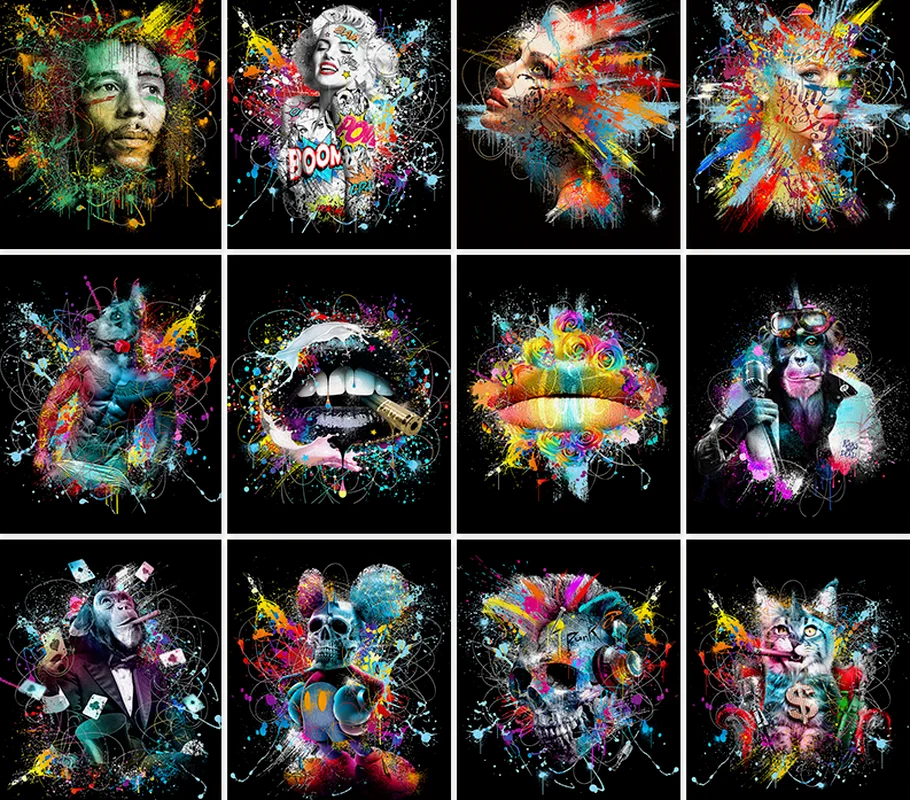 

DIY 5D Poured Glue Diamond Painting Kits Scalloped Edge Frameless Colourful Canvas Animal Full Round Drill Home Decor Gift Art