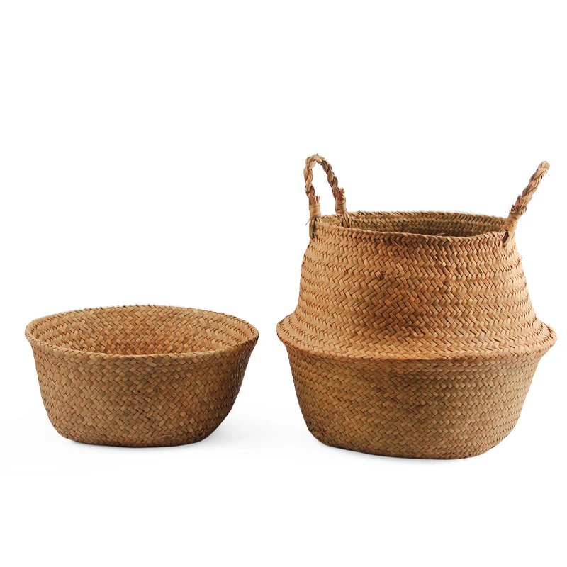 

2 Pcs/set Storage Basket Decorated with Seaweed Belly Grass Flower Pot Wicker Basket Toy Storage Basket