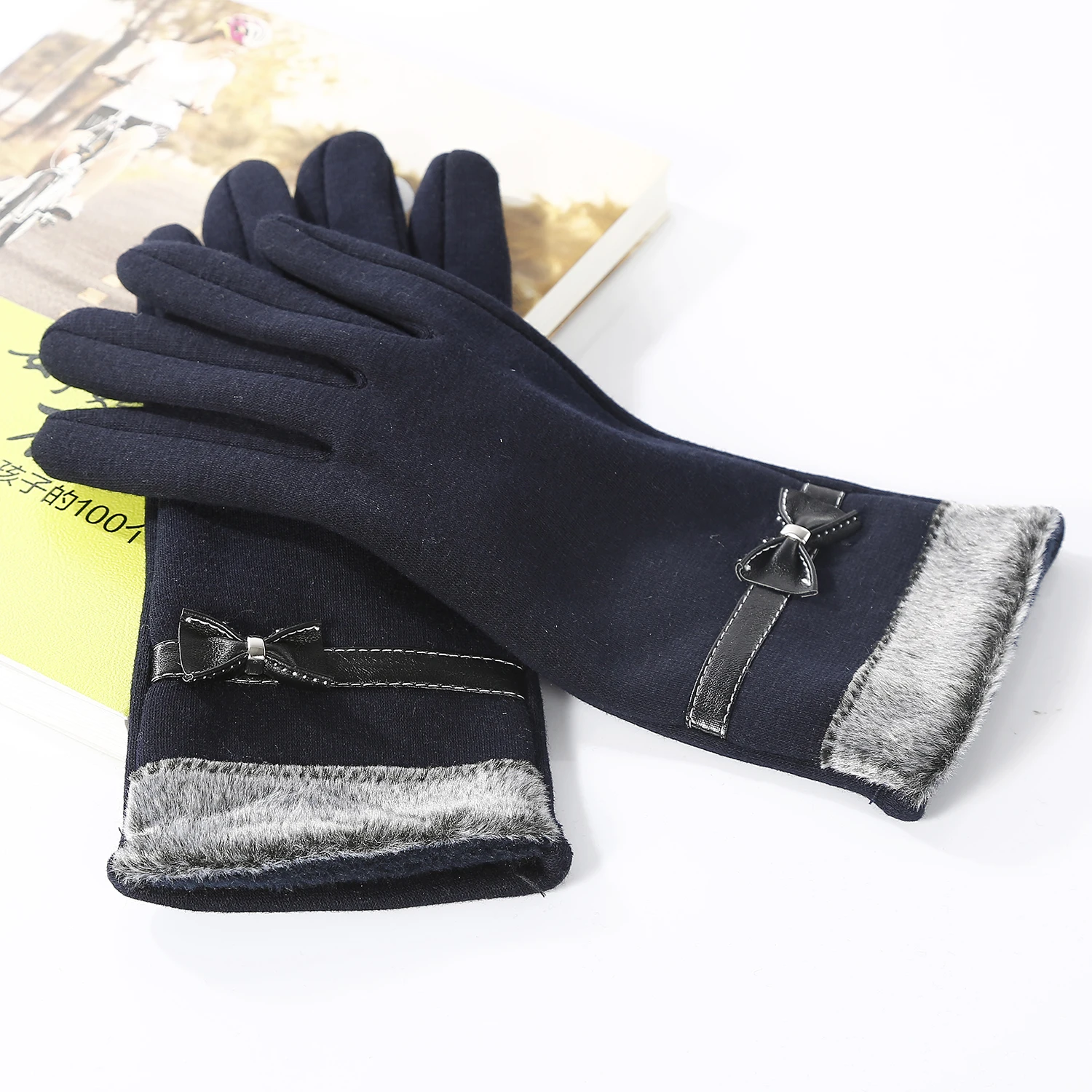 Женские кашемировые трикотажные зимние перчатки вязаные женские осенне теплые