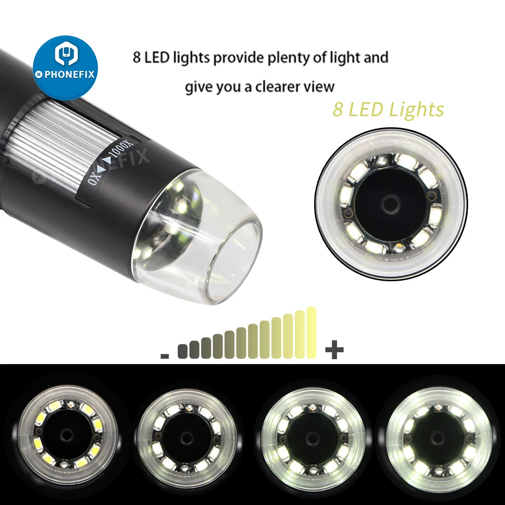 Беспроводной цифровой микроскоп 1000X 8 LED WiFi ручная USB HD Инспекционная камера