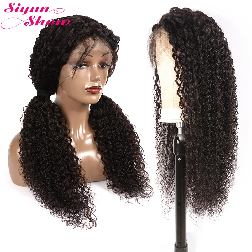 Siyun шоу Джерри вьющиеся кружевные передние парики человеческие волосы 250
