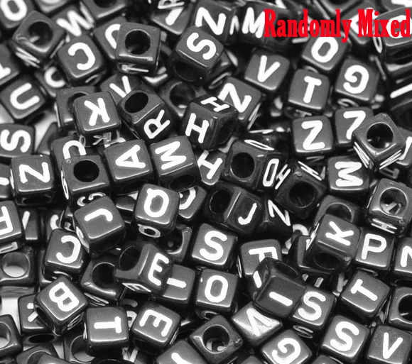 

500PC Black Letter Beads Mixed Black Alphabet /Letter Acrylic Cube Loose Spacer Beads Handmade Beads for DIY Jewelry Making