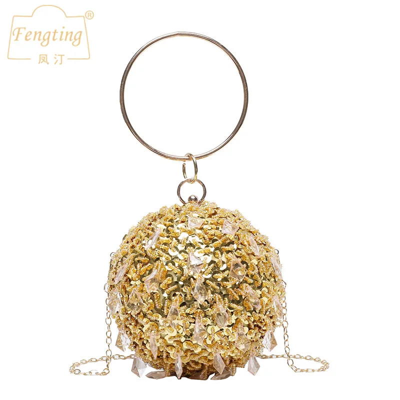

Shiny Crystal Round ball dinner bag women mini Clutches Luxury Evening bag Wedding Party Purse handbag chain shoulder bag B405