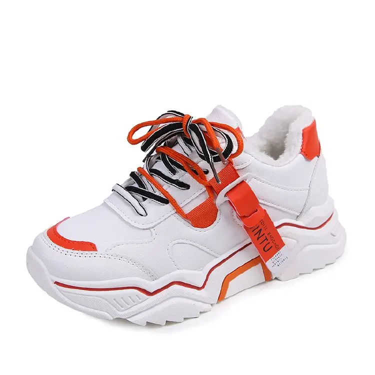 Women Sneakers Hidden Heels Winter High Top Plush Inside Warm Dad Chunky Platform Height Increasing Black Ankle Sneakers Female