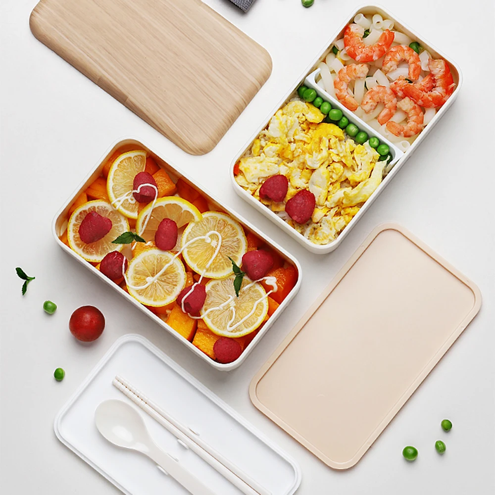 2 слоя Ланч бокс для микроволновки японского дерева Bento Box Для Детский пищевой