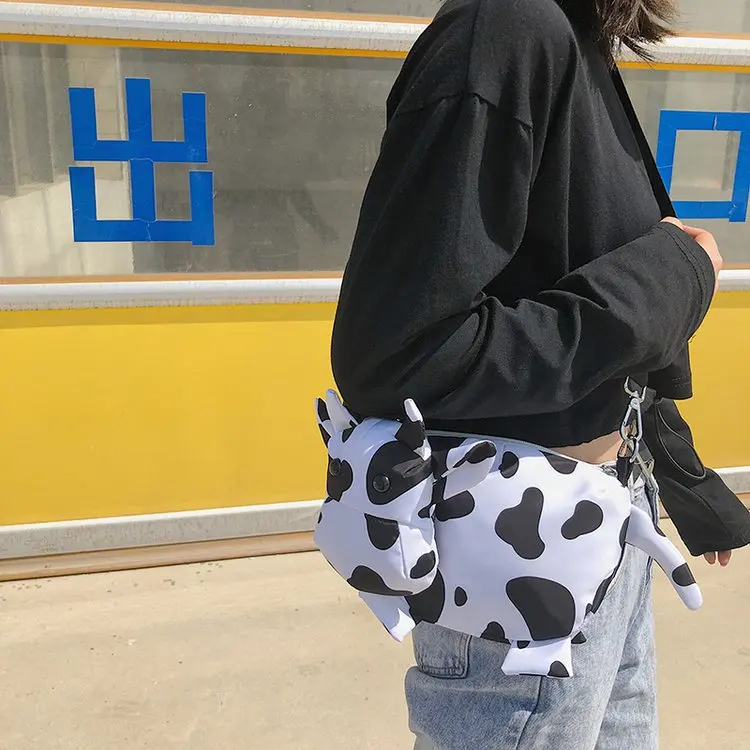 

Women hit color small cow canvas messenger bag cute cartoon shoulder bag