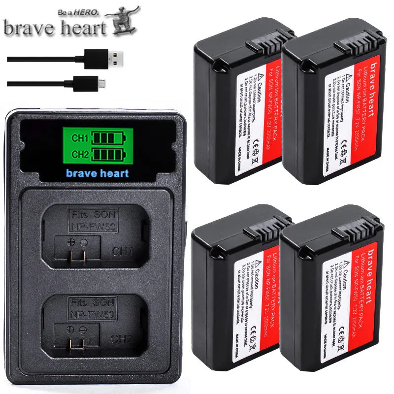 Brave сердце 4x bateria NP-FW50 NP FW50 NPFW50 батареи для sony NEX 5T 5R 5TL 5N 5C 5CK A7R A7 F3 3N 3CA55 A37 A5000