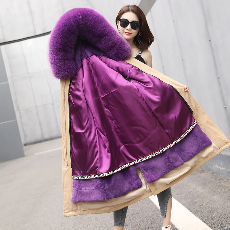 2019 зима новый натуральный Лисий Мех капюшон кроличий мех лайнер длинный стиль