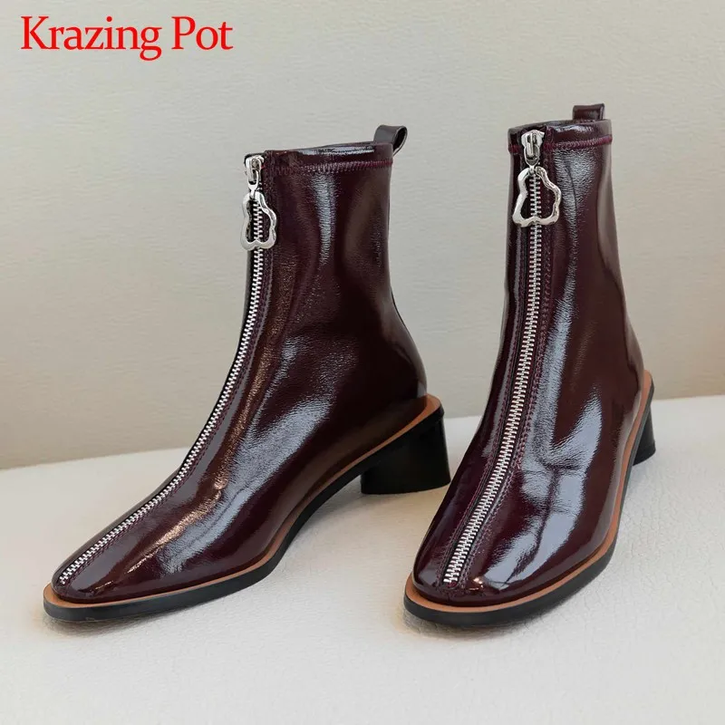 Женские блестящие лакированные ботильоны Krazing Pot Зимние Теплые повседневные
