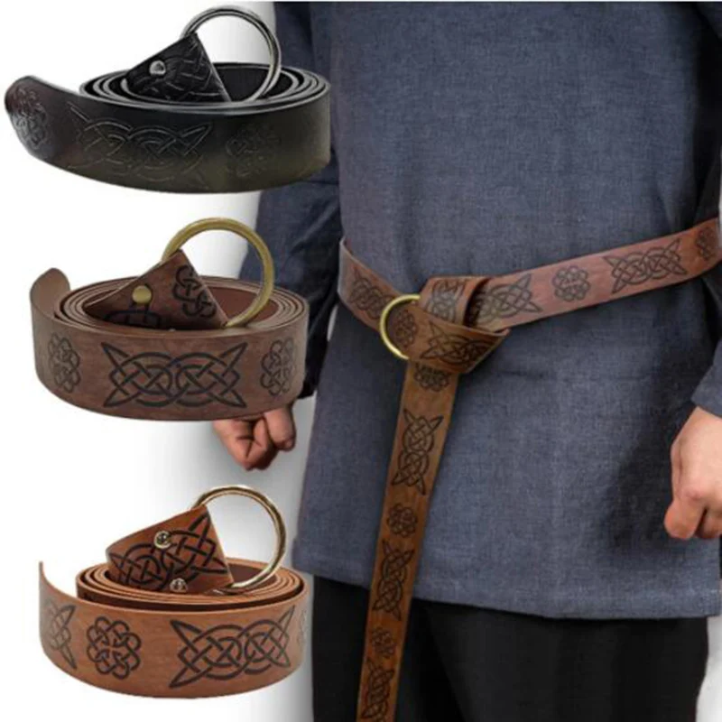 

Medieval Embossed Viking Vegvisir PU Leather Belt for Men Retro O Ring Belt Waistband Male Renaissance Knight Buckles Belt