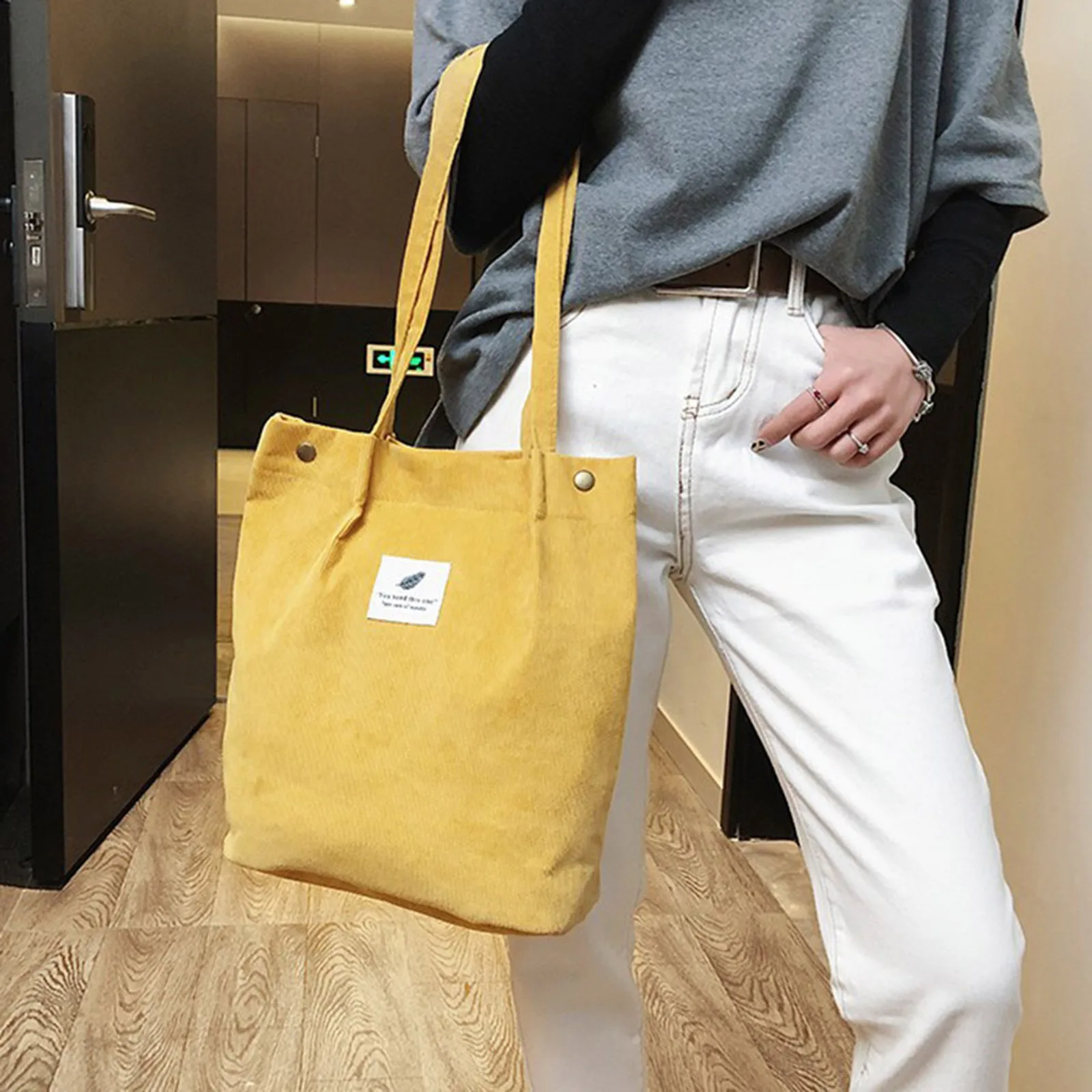 

Women Corduroy Shopping Bag Female Canvas Cloth Shoulder Bag Environmental Storage Handbag Reusable Foldable Eco Grocery Totes