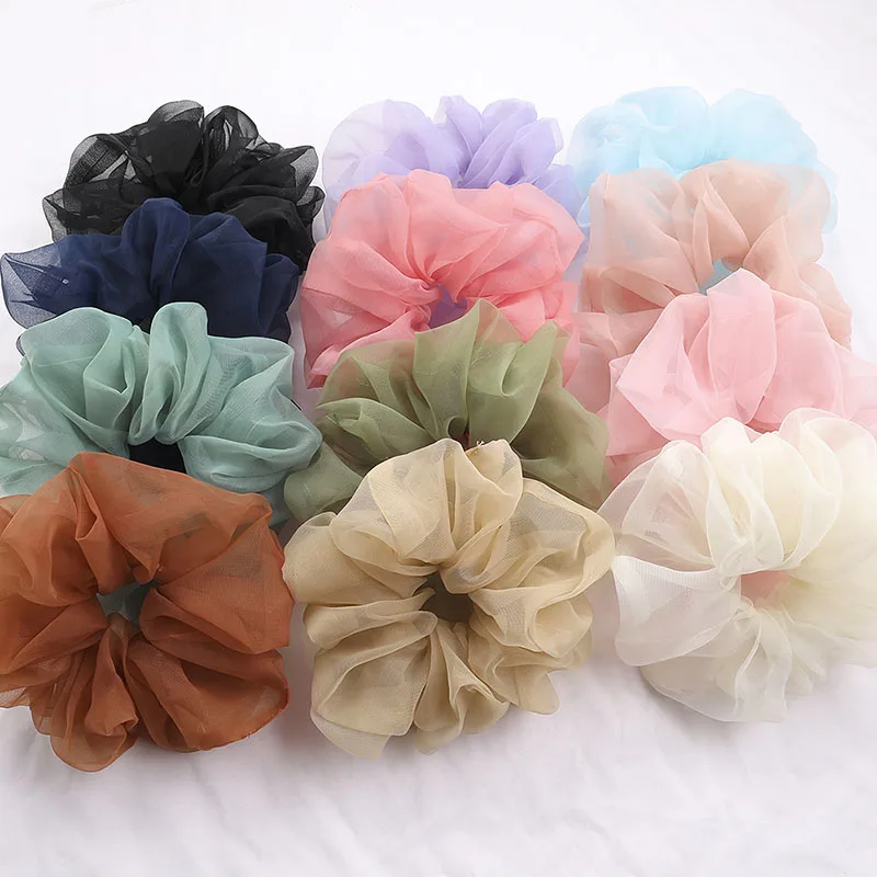 

Headwear Organza Striped Hair Scrunchie Hair Ring Ties For Girls Ponytail Holders Hair Bands Elastic Hairband Hair Accessories