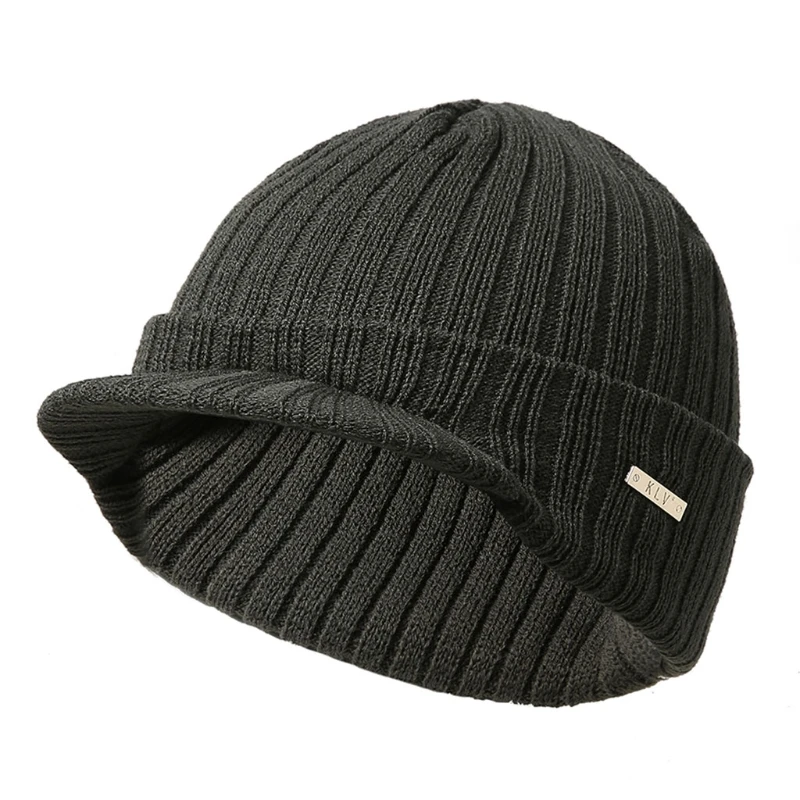 6EE300587-DGY Мужские и женские зимние шапочки, шапка Skullies, зимняя теплая вязаная шапка с козырьком - Цвет: 6EE300587-DGY