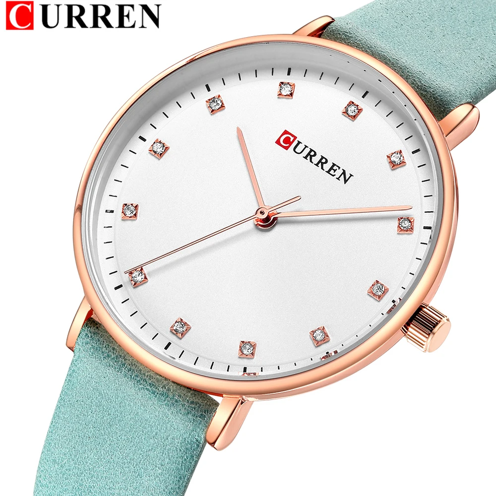 

Модные женские часы CURREN с простым дизайном, наручные кварцевые часы с кожаным ремешком для женщин, Подарочные часы для женщин, 9023 год