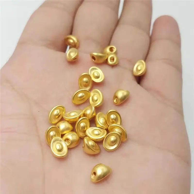 Настоящее 24K желтое золото слиток кулон 3D ремесло маленький Lucky Yuanbao бисера