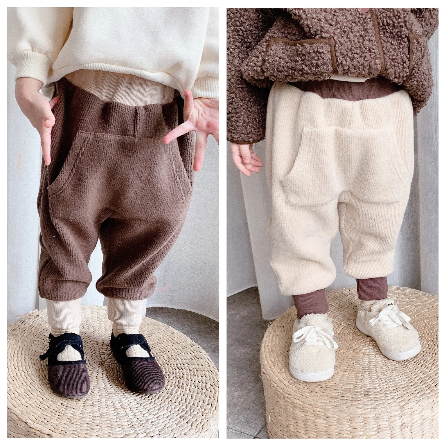 

Girls Winter Pants Toddler Baby New Arrival Plus Velvet Warm Trousers Korean Elastic Waist Cotton Thicken Sport Pants for Girl