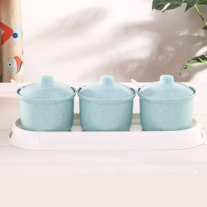 Wheat Stalk Seasoning Box Environmental Protection Set Household Kitchen Supplies Jar Oil Salt Cans | Дом и сад