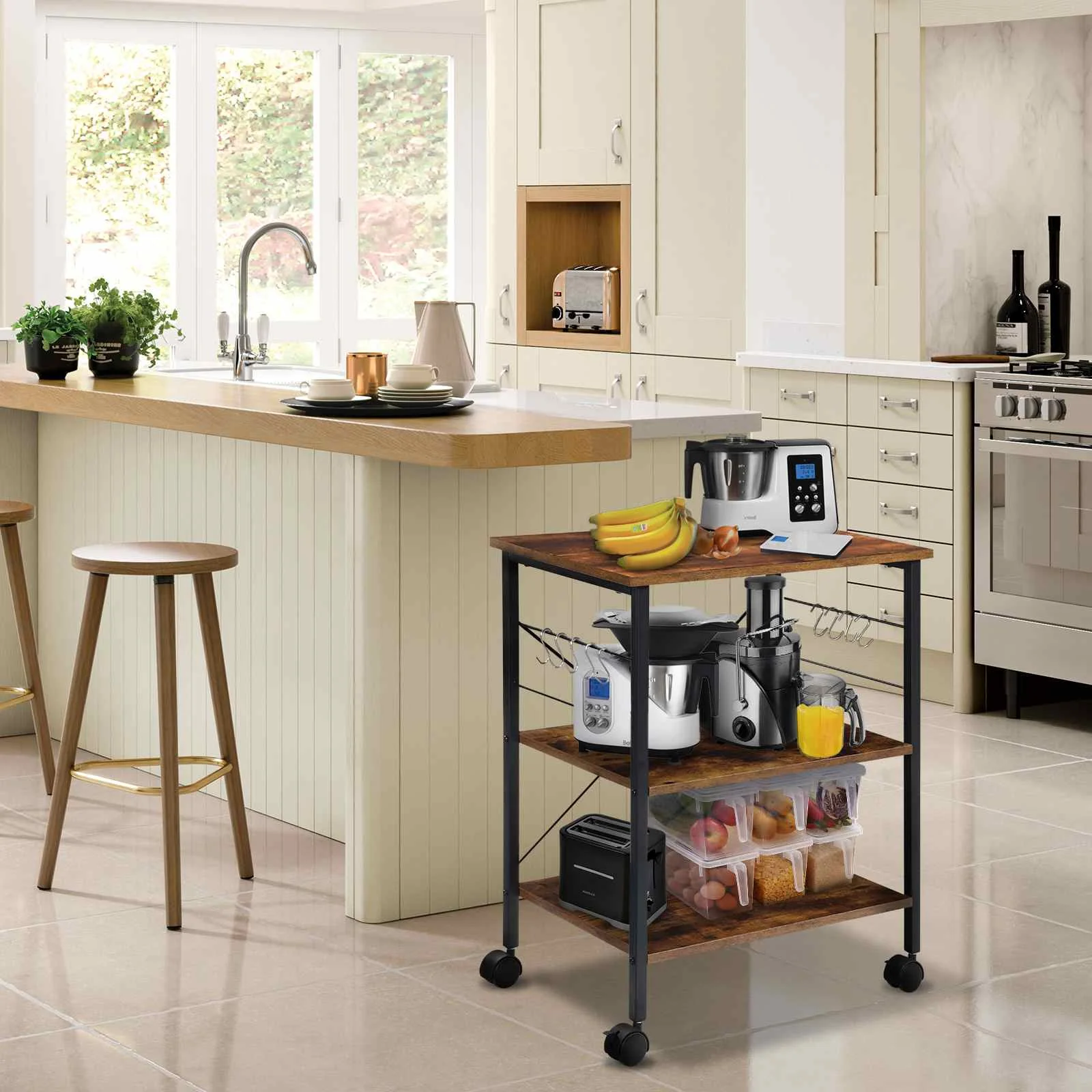 

3 Tier Kitchen Storage Cart Microwave Oven Rack For Household Kitchen Wheel Movable Multifunctional Storage Holders Cart