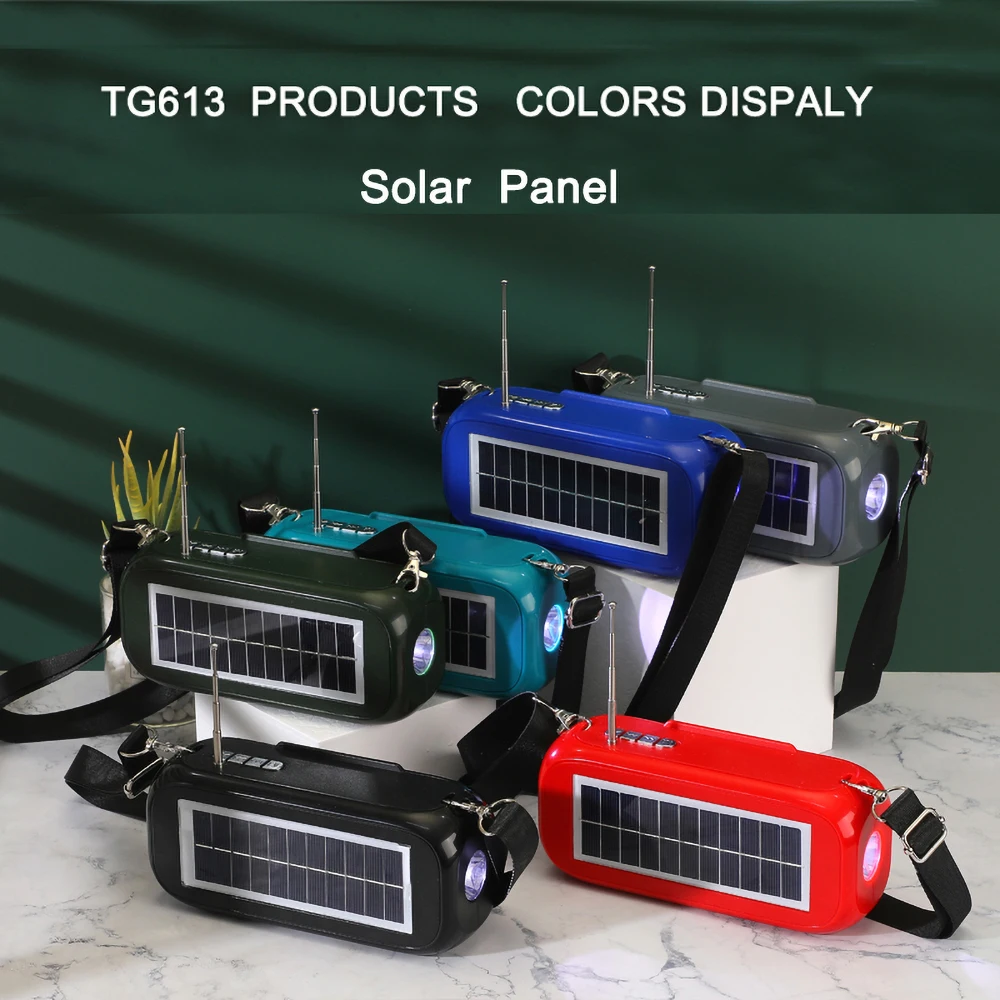 Bluetooth-динамик TG613 с зарядкой от солнечной батареи, внешний держатель, светодиодный фонарик, TWS, AUX, TF, сабвуфер, беспроводной USB-динамик