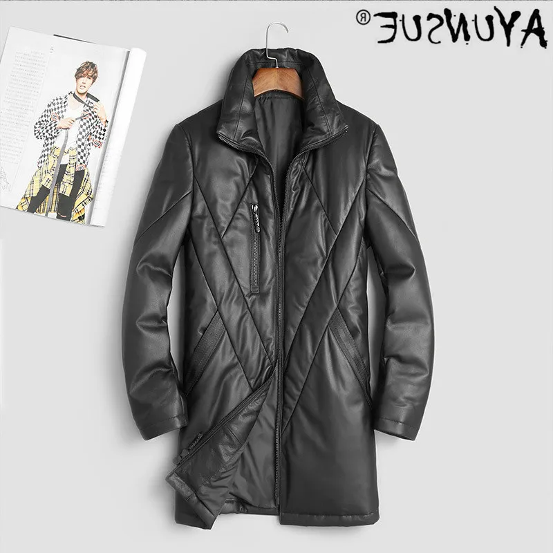 

Winter men's leather jacket 2021 long sheepskin coat jacket Korean jacket