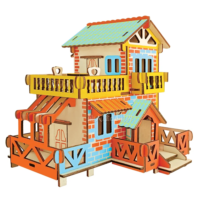 

candice guo! wooden toy 3D puzzle hand work DIY woodcraft assemble kit country cottage beauty house birthday Christmas gift 1pc