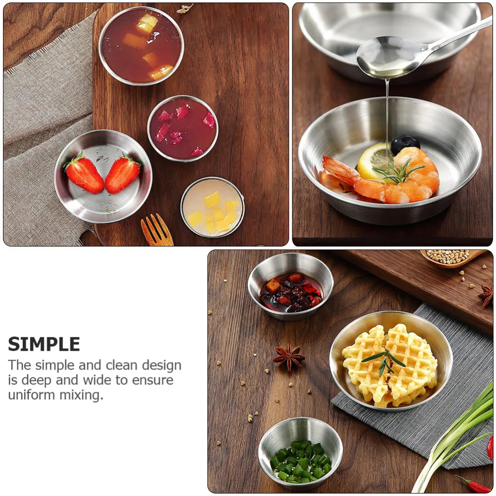 

5pcs Stainless Steel Seasoning Dishes Small Sauce Dishes for Home(Silver)