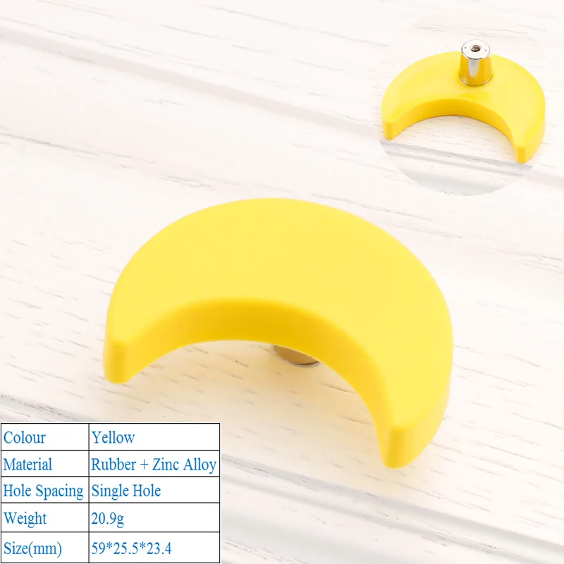 Yellow 6261-Single LBA, детские резиновые дверные ручки, милые розовые, желтые, синие, Звездные, лунные, облачные, кухонные ручки и ручки для шкафа, мебельные ручки для выдвижных ящиков - Цвет: Yellow 6261-Single