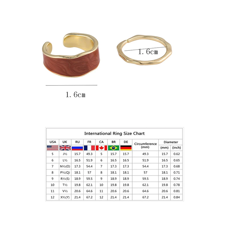 

2Pcs/Set Korea Fashion Colorful Drip Glaze Geometric Round Metal Open Rings for Women Party Jewelry Gifts
