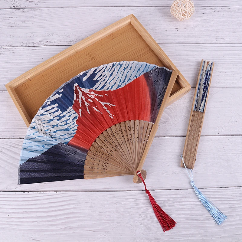 

Silk Hand Fan Mount Fuji Kanagawa Waves Japanese Folding Fan Pocket Fan Wedding Accessories Decoration Gift Event Supplies