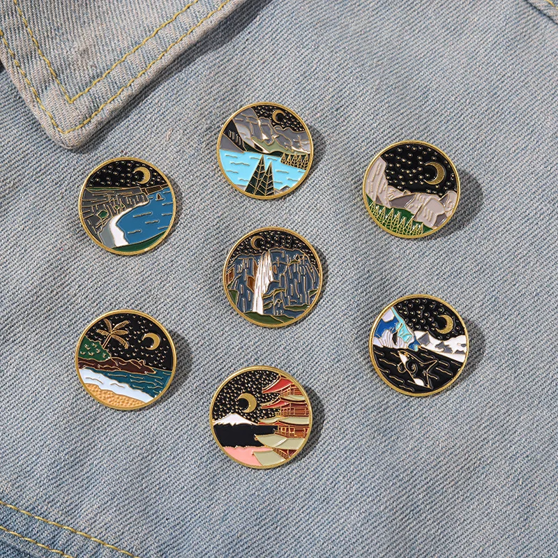 

Retro Style Mountain Scenery Brooch Creative Fashion Travel Commemorative Personality Brooch Vintage Series Brooch Wholesale