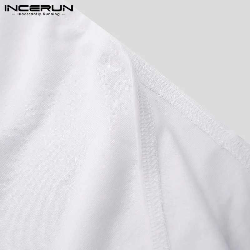 INCERUN Fashion Men T Shirt Solid O Neck Long Sleeve Pockets Hip-hop Tops Pakistan Casual Indian Long T-shirt Men Clothing