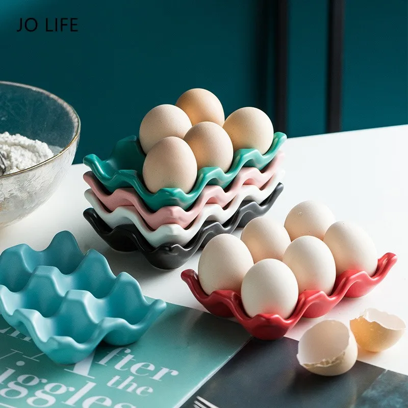 JO LIFE Nordic Color Ceramic Rack Separation Baking Egg Tray Kitchen Storage Box |