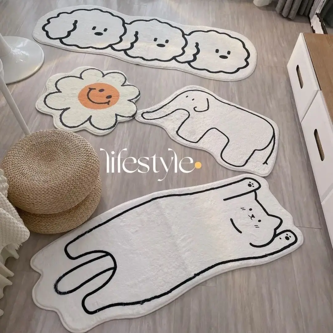 

Ins Cartoon Rug Nordic Bedroom Bedside Carpet Cute Cat Soft Floor Mat Sofa Side Carpets Bathroom Non-slip Doormat Home Decor