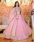 Женское свадебное платье из двух частей, розовое платье с запахом и кружевной аппликацией из бисера, мусульманское индийское платье невесты, свадебное платье
