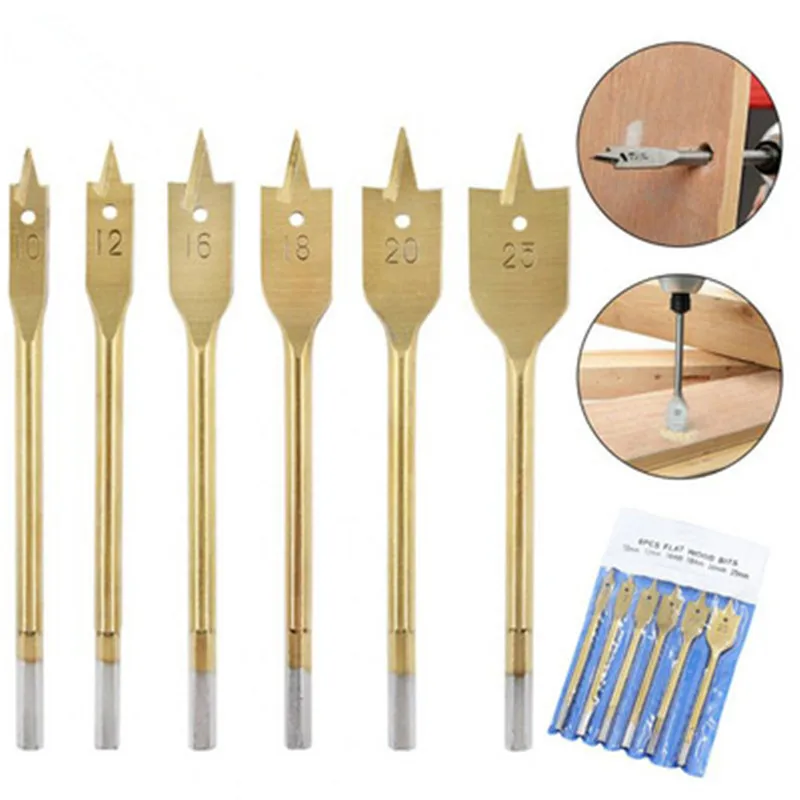 

Деревообрабатывающее сверло с титановым покрытием, набор из 6 плоских и шестигранных отверстий, 10-25 мм