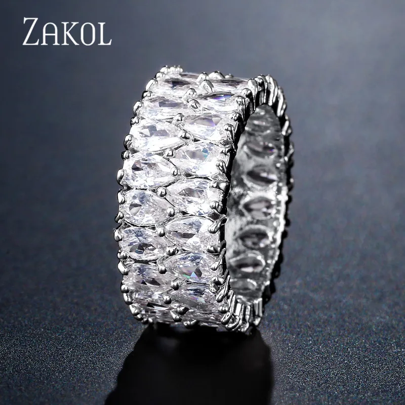 ZAKOL супер сверкающий белый цвет полный кубический цирконий выложенный Круглый CZ