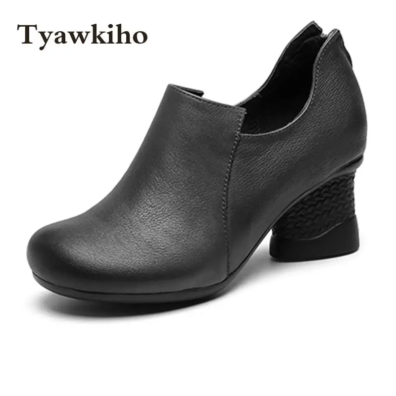 Tyawkiho/Скидка; женские ботильоны ручной работы; сезон весна; цвет коричневый; Брендовая обувь из натуральной кожи на высоком каблуке 5 см; Цвет Черный; удобная обувь