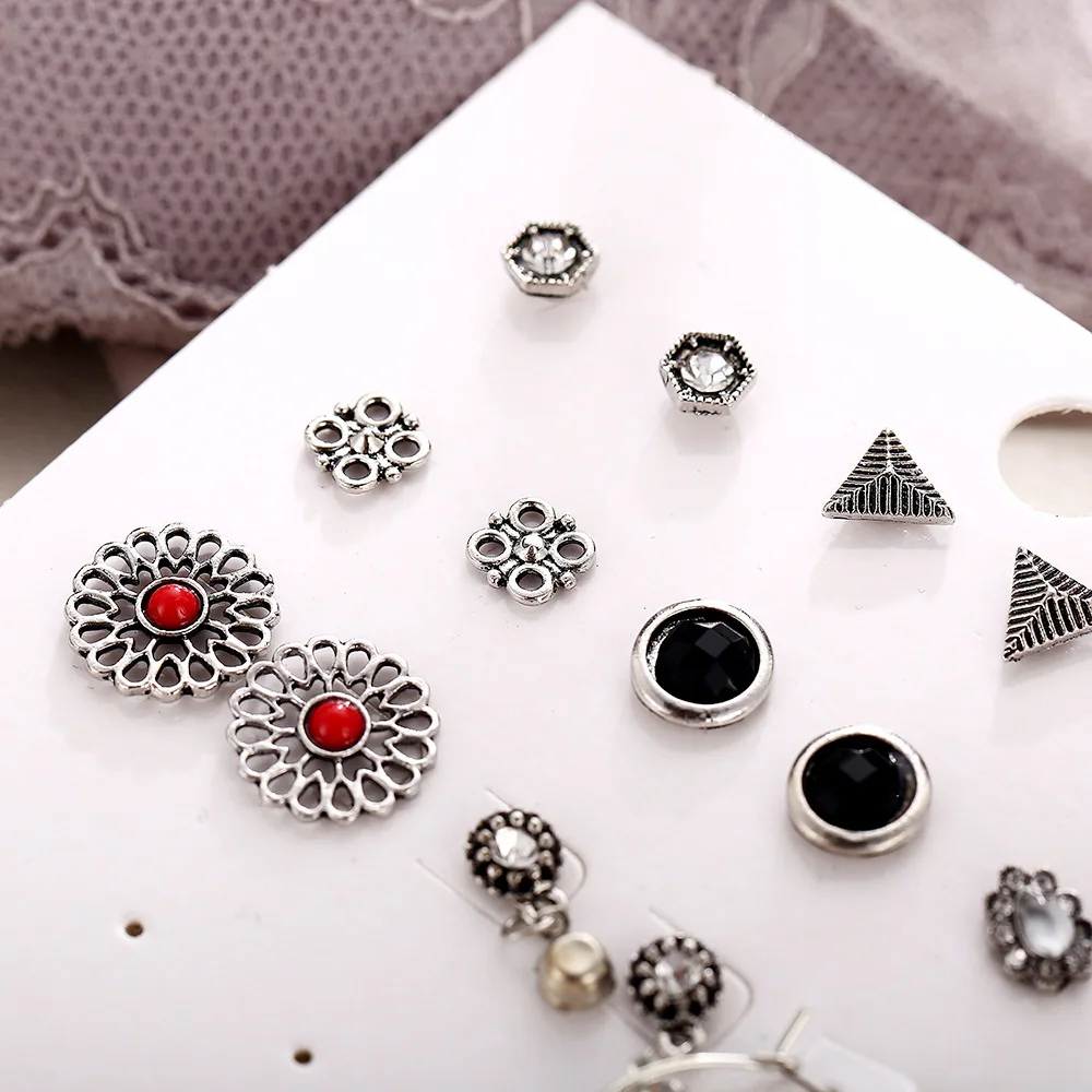 Богемные Серебристые полые серьги в виде цветка с инкрустацией сосновым камнем