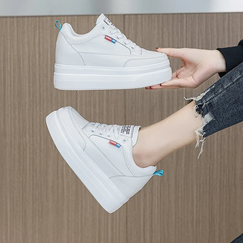 

Hidden Heel Chunky Sneakers Real Leather Casual Shoes Sport for Woman White Shoes Beige Platform Sneakers Zapatos Mujer Confort