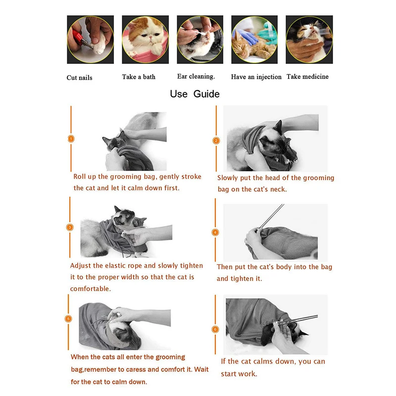 

1PC Hot Sold Pet Soft Cat Grooming Bag Adjustable Multifunctional Polyester Cat Washing Shower Mesh Bags Pet Nail Trimming Bags