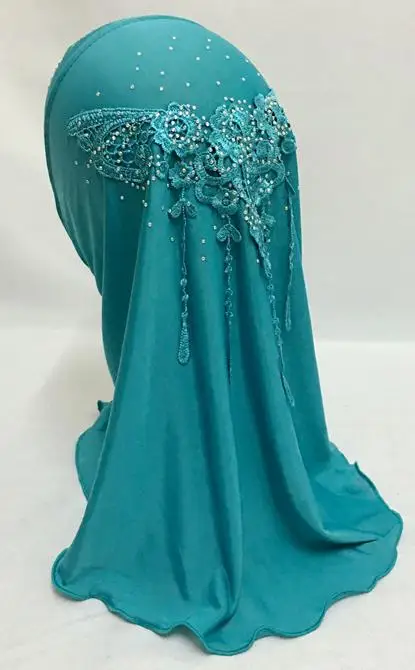 Детские Цветочные кепки со стразами мусульманский головной платок шаль Рамадана