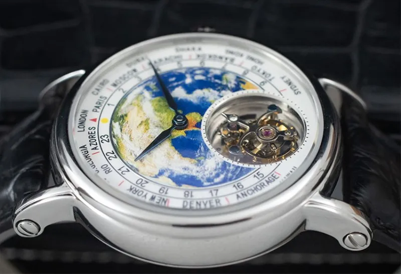 Top Brand Luxury Men Tourbillon Watches Male Sapphire Clock 3D Earth Enamel Dial ST8000 Mens Mechanical Watch Crocodile Leather