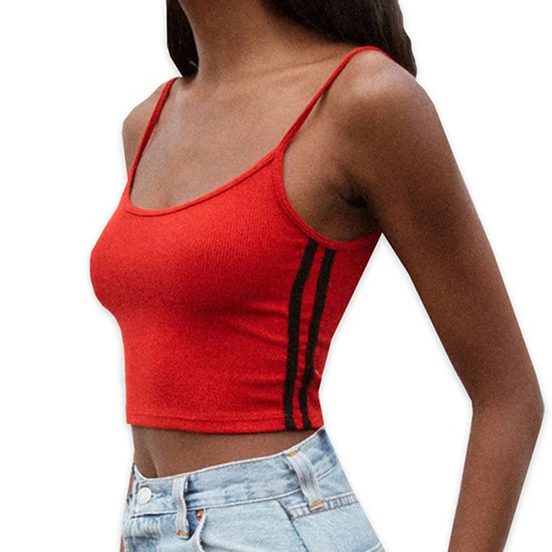 Сексуальные женские полосатые топы на бретельках обрезанный кроп-топ летний