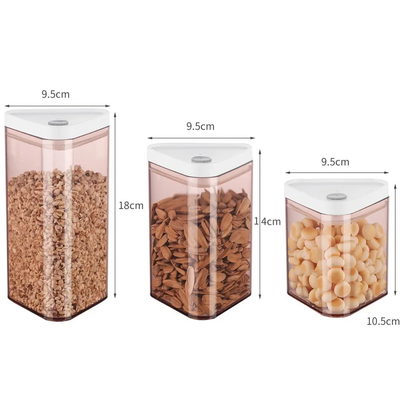 

Nordic Triangle Sealed Cans Plastic Transparent with Lid Food Jars Cereals Storage Boxes Seasoning Kitchen Storage Container